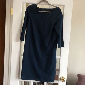 A.P.C. Blue Denim Elbow Sleeve Square Neck Shift Midi Dress